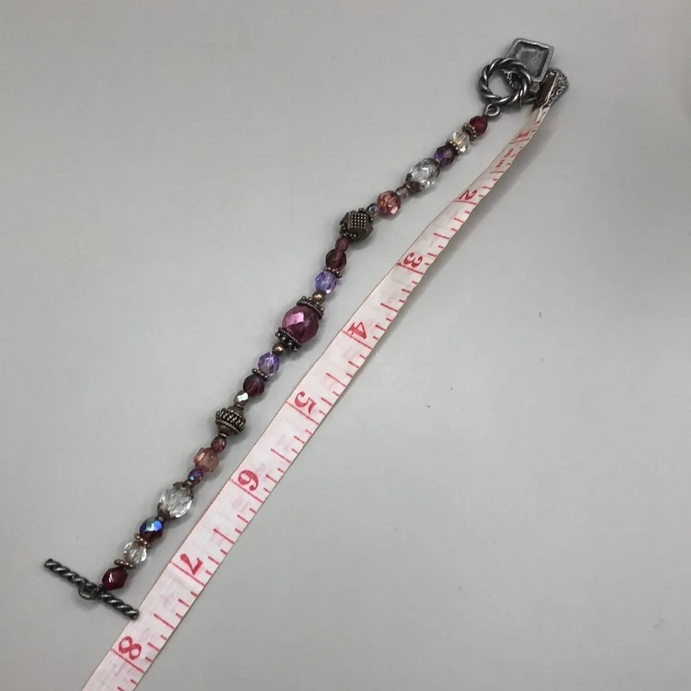 BORN to shop crystal pewter charm bracelet toggle clasp vintage 90’s